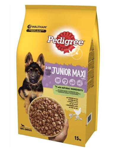 Pedigree Junior (veľké plemená) granule pre psov s kuracím mäsom a ryžou 15 kg