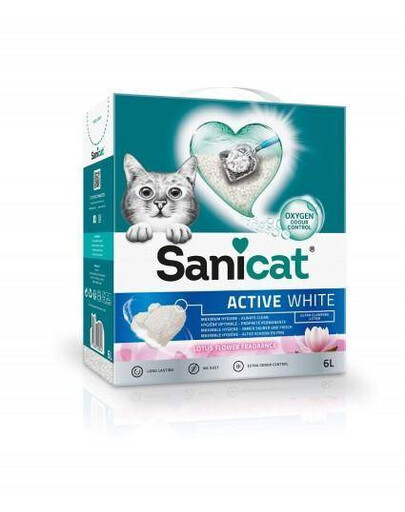SANICAT Active White biele bentonitové podstielka s lotosovou vôňou 6 l