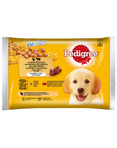PEDIGREE Junior výber príchutí s ryžou 52x 100 g kapsička pre psov