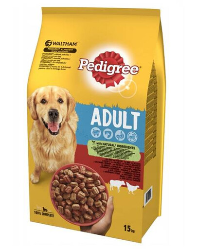 PEDIGREE Adult (stredné plemená) granule pre psov s hovädzím mäsom a hydinou 15 kg
