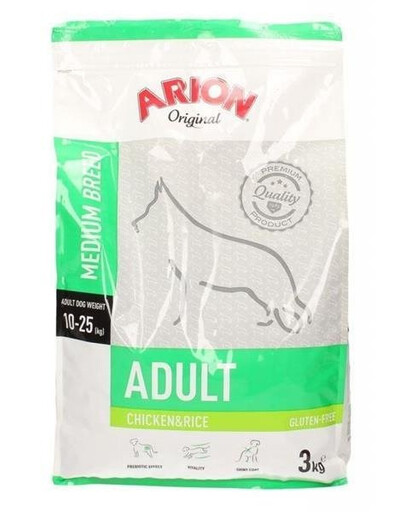 Arion Original Adult Medium Bread Chicken & Rice 3kg - suché krmivo pro dospělé psy středních plemen s kuřecím masem a rýží 3kg