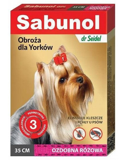 Sabunol GPI ružový dekoratívny obojok proti kliešťom a blchám pre jorky 35 cm