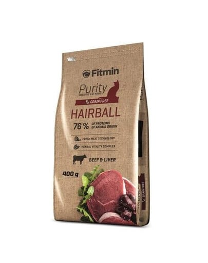 Fitmin Purity Hairball Beef & Livier 400g - granule pro dlouhosrsté kočky s hovězím masem 400g