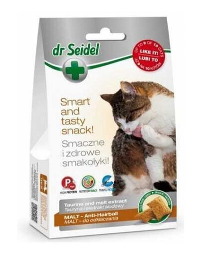 Dermapharm Dr Seidel Smart and Tasty Snack Taurine and Malt Extract Malt 50g - pamlsky pro kočky s taurinem a sladovým extraktem a k odplevelení 50g