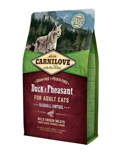 Carnilove For Adult Cats Hairball Control Duck & Pheasant 2 kg - granule pro dospělé kočky pro podporu odstavu s kachnou a bažantem 2 kg