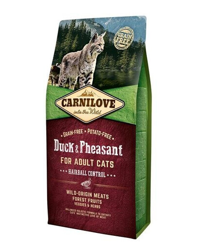 Carnilove For Adult Cats Hairball Control Duck & Pheasant 6 kg - granule pro dospělé kočky na podporu odstavu s kachnou a bažantem 6 kg