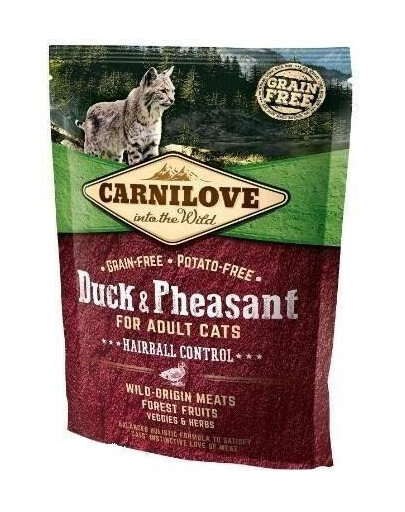 Carnilove For Adult Cats Hairball Control Duck & Pheasant 400g - suché krmivo pro dospělé kočky s problémy s chlupovými kuličkami s kachnou a bažantem 400g