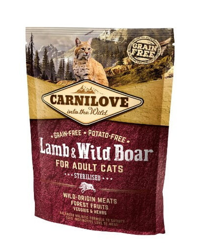 Carnilove For Adult Cats Sterilised Lamb & Wild Boar 400g - suché krmivo pre dospelé sterilizované mačky s jahňacím a diviačím mäsom 400g