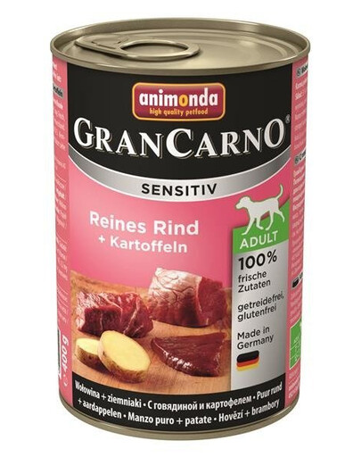 Animonda Grancarno Sensitiv Reines Rind + Kartoffeln 400g - vlhké krmivo pro psy s hovězím masem a bramborami 400g