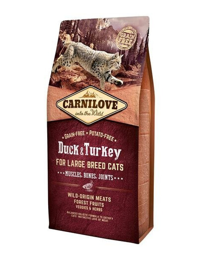 Carnilove For Large Breed Cats Muscles, Bones Joints Duck & Turkey 6 kg - granule pro kočky velkých plemen s kachním a krůtím masem 6 kg