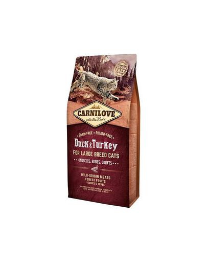 Carnilove For Large Breed Cats Muscles Bines Joints Duck & Turkey 400g - suché krmivo pre mačky veľkých plemien s kačacím a morčacím mäsom 400g