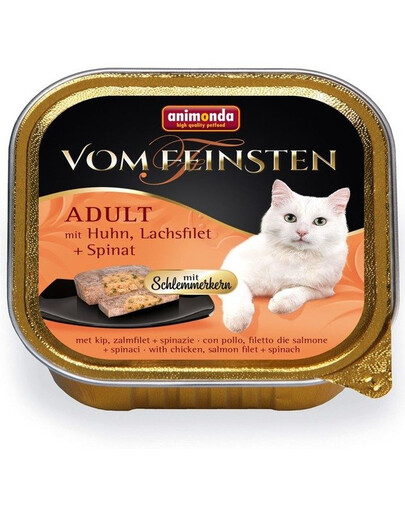 Animonda Vom Feinsten Adult mit Huhn, Lachsfilet + Spinat 100g - Mokré krmivo pro dospělé kočky s kuřecím masem, lososem a špenátem 100g