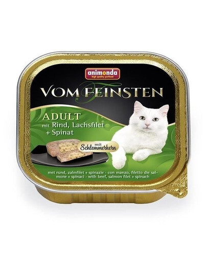 Animonda Vom Feinsten Adult mit Huhn Lachsfilet + Spinat 100g - vlhké krmivo pro dospělé kočky s hovězím lososem a špenátem 100g