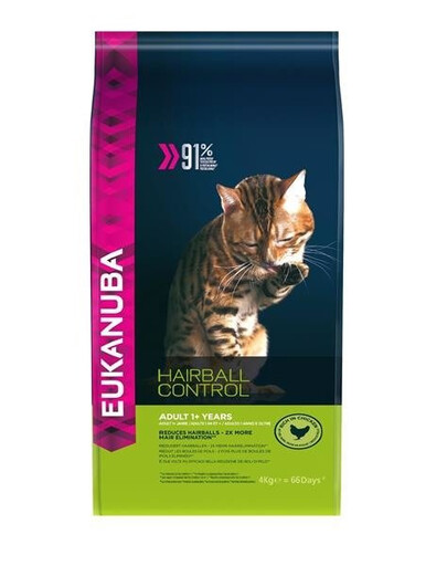 Eukanuba Adult Hairball Control Rich in Chicken 2 kg - suché krmivo pro kočky s kuřecím masem 2 kg