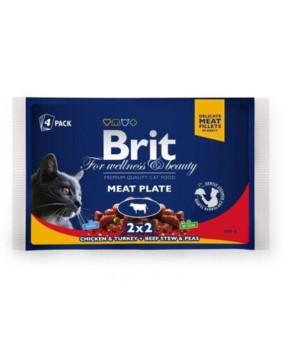 Brit For Wellness & Beauty Masový talíř 4 X 100g - sada vlhkého masa pro kočky v omáčce 4x100g