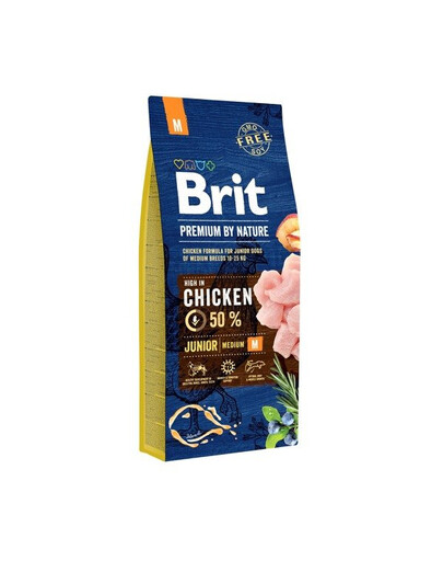 Brit Premium By Nature Junior stredné kuracie pelety pre šteňatá stredných plemien a kurčatá
