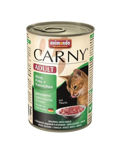 Animonda Carny Adult Rind Pute + Kaninchen 800g - mokré krmivo pre dospelé mačky s hovädzím, morčacím a králičím mäsom 800g