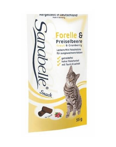 BOSCH Sanabelle Snack maškrta pre mačky s pstruhom a čučoriedkou 55 g
