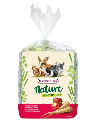 Versele - Laga Nature Timothy Hay Beetroot & Tomato 500g - Timothy seno s přídavkem červené řepy a rajčat pro králíky, kavalíry, činčily a morčata 500g