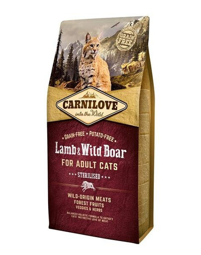 Carnilove For Adults Cats Sterilised Lamb & Wild Boar 6 kg - granule pro dospělé kočky po sterilizaci se zvěřinou a jehněčím masem 6 kg