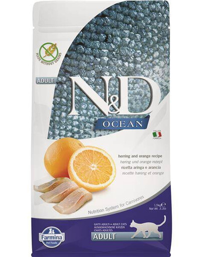 N&D Ocean Cat Sleď a pomeranč pro dospělé 1,5 kg