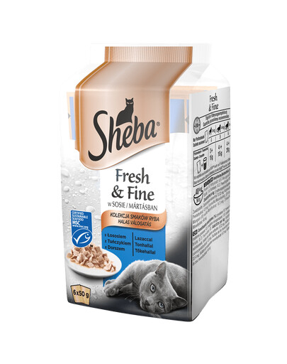 SHEBA sáček 6 x 50g Fresh & Fine - krmivo pro kočky v omáčce (losos, tuňák, treska) 6x50g