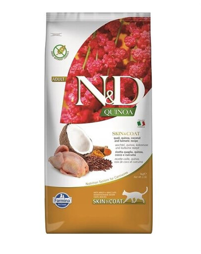 FARMINA N&D Quinoa Cat Skin & Coat granule pre mačky s prepeličím mäsom 5 kg