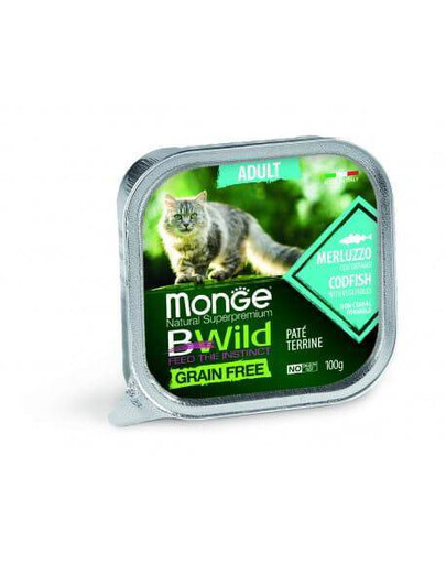 MONGE Bwild Cat Adult paštéta pre mačky s treskou pre mačky s treskou 100 g