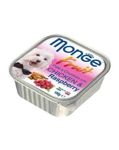 MONGE Fruit Dog paštéta s kuracím mäsom a malinami pre psov 100 g