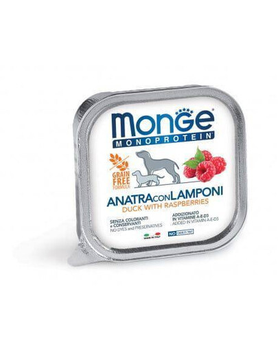 MONGE Fruit Dog Monoproteín kačica s malinami pre psov 150 g