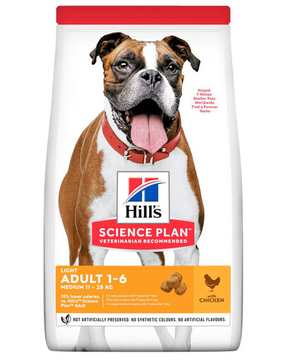 HILL'S Science Plan Adult Light Medium Chicken granule pre psy stredných plemien s kuracím mäsom 14kg