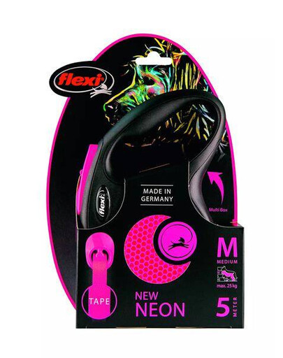 FLEXI automatické vodítko New Neon M popruh 5 m, ružové