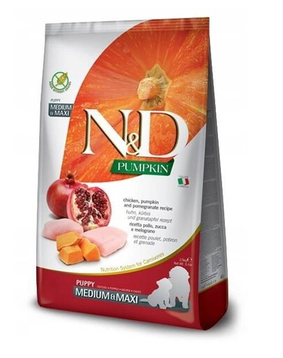 FARMINA N&D Pumpkin Dog Puppy Medium & Maxi kura, tekvica a granátové jablko granule pre šteňatá, kura, tekvica a granátové jablko 2,5 kg