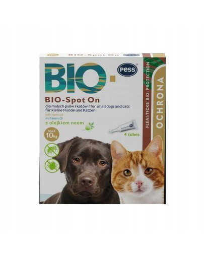 PESS BIO Spot-on kvapky na kliešte a blchy pre malé psy a mačky 4x1 g s neemovým olejom