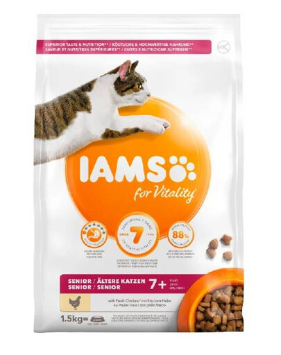 IAMS For Vitality Cat Senior Chicken krmivo pre staršie mačky s kuracím mäsom 1,5 kg