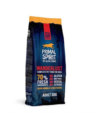 Primal Wanderlust Dog Food 12 kg - polotučné granule pre dospelých psov.