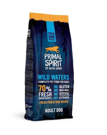 Primal 70% Wild Waters Dog Food 12 kg hypoalergénne prírodné granule bez obilnín pre dospelých psov všetkých plemien