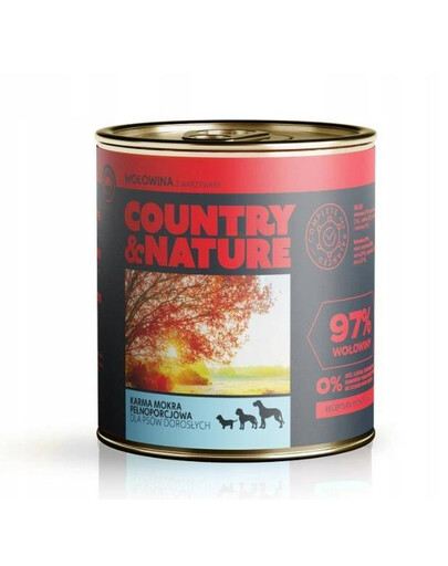 Country & Nature konzerva s hovädzím mäsom a zeleninou pre dospelých psov všetkých plemien 410 g