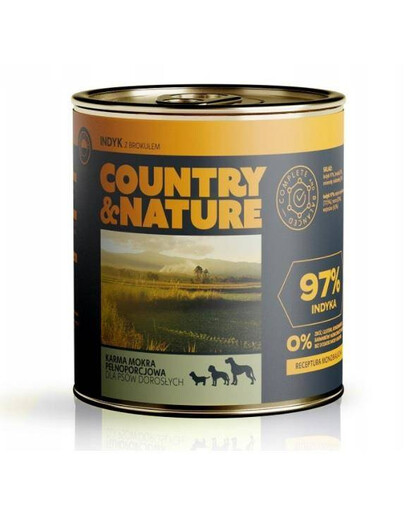 Country & Nature 97% morčacieho mäsa s brokolicou 850 g konzerva pre dospelých psov všetkých plemien