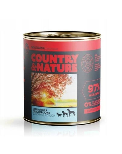 Country & Nature 97% hovädzieho mäsa so zeleninou 850 g konzerva pre dospelých psov všetkých plemien