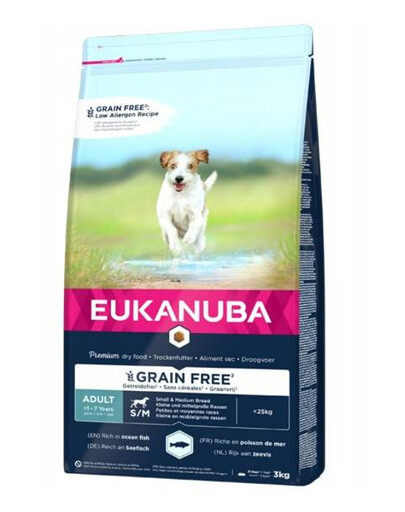 EUKANUBA Grain Free granule pre dospelých psov malých a stredných plemien 3 kg