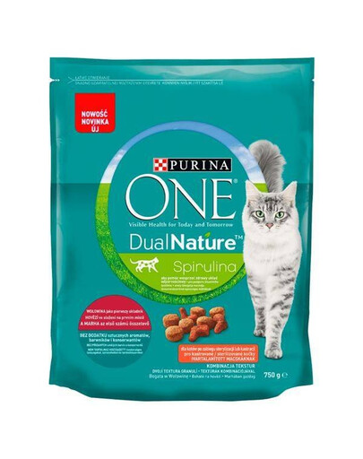 PURINA ONE Dual Nature Spirulina Krmivo pro dospělé kočky Hovězí maso jako první složka 750 g