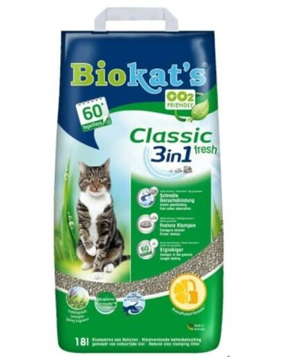 BIOKAT'S Classic 3v1 Fresh bentonitové podstielka s vôňou čerstvej trávy pre mačky 18 l