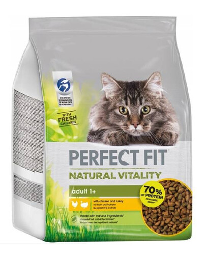 PERFECT FIT Natural Vitality granule pre mačky s kuracím a morčacím mäsom 3x 2,4 kg