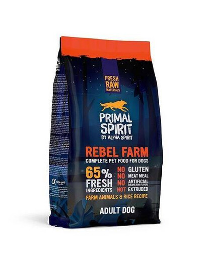 Primal 65% Rebel Farm Dog Food 1 kg hypoalergénne prírodné granule bez obilnín pre dospelých psov všetkých plemien