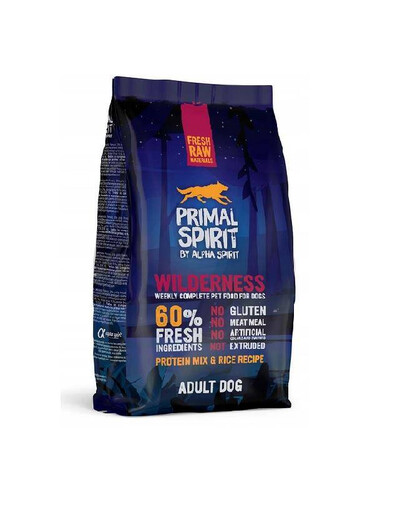 Primal 60% Wilderness Dog Food 1 kg hypoalergénne prírodné granule bez obilnín pre dospelých psov všetkých plemien.