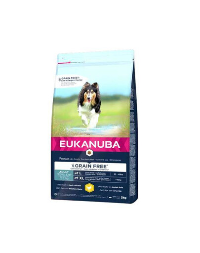 Eukanuba Grain Free Adult, L/XL Chicken, 3 kg, granule pre dospelých psov, veľké a obrie plemená, 3 kg