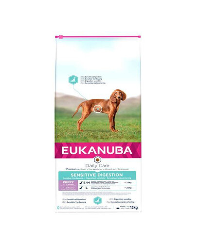 Eukanuba Dog Dry Daily Care Sensitive Digestion Puppy Chicken Bag granule pre šteňatá s citlivým žalúdkom 12 kg