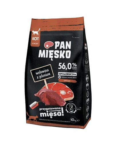 Pán Mięsko hovädzie mäso s jeleňom M 10 kg granule pre dospelé mačky, 10 kg