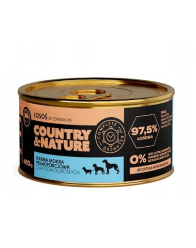 Country&Nature Losos 97% so špenátom a kôprom 410 g mokré krmivo pre dospelých psov 410 g